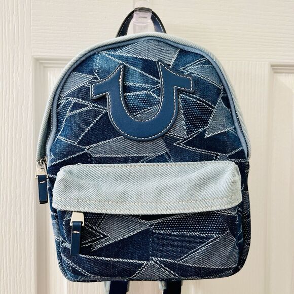 True Religion Women's Denim Sky & Dark Blue Mini Backpack Patchwork NWT - Picture 1 of 11